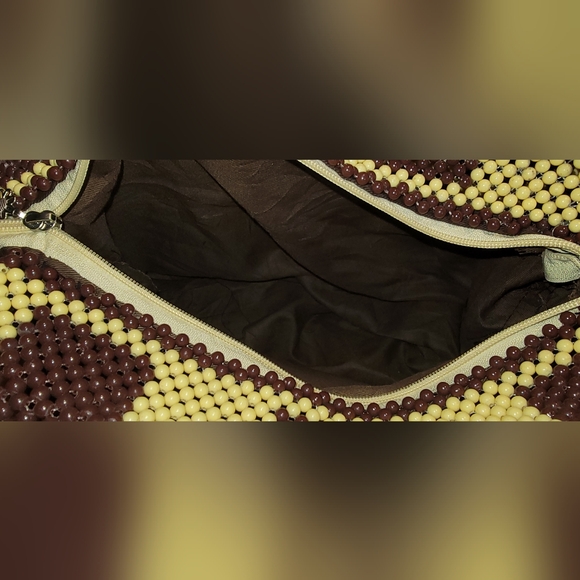 Vtg RARE Brown and Yellow Hand Beaded Authentic Handbag Purse - Picture 5 of 6